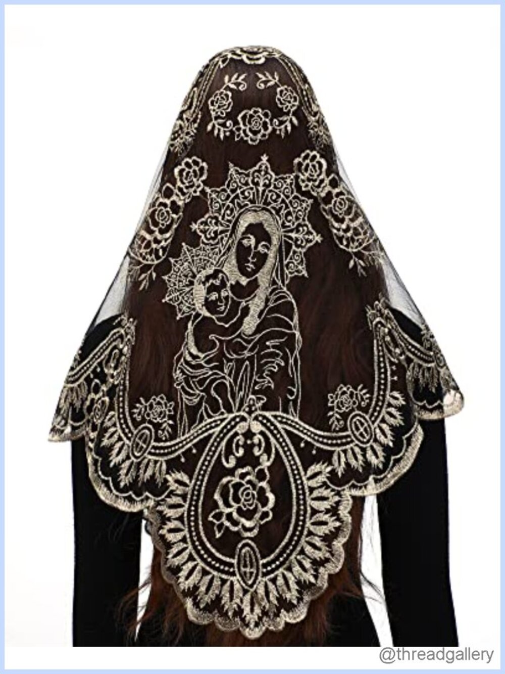 Spanish Lace Catholic Mantilla Chapel Veil Embroidered Mesh